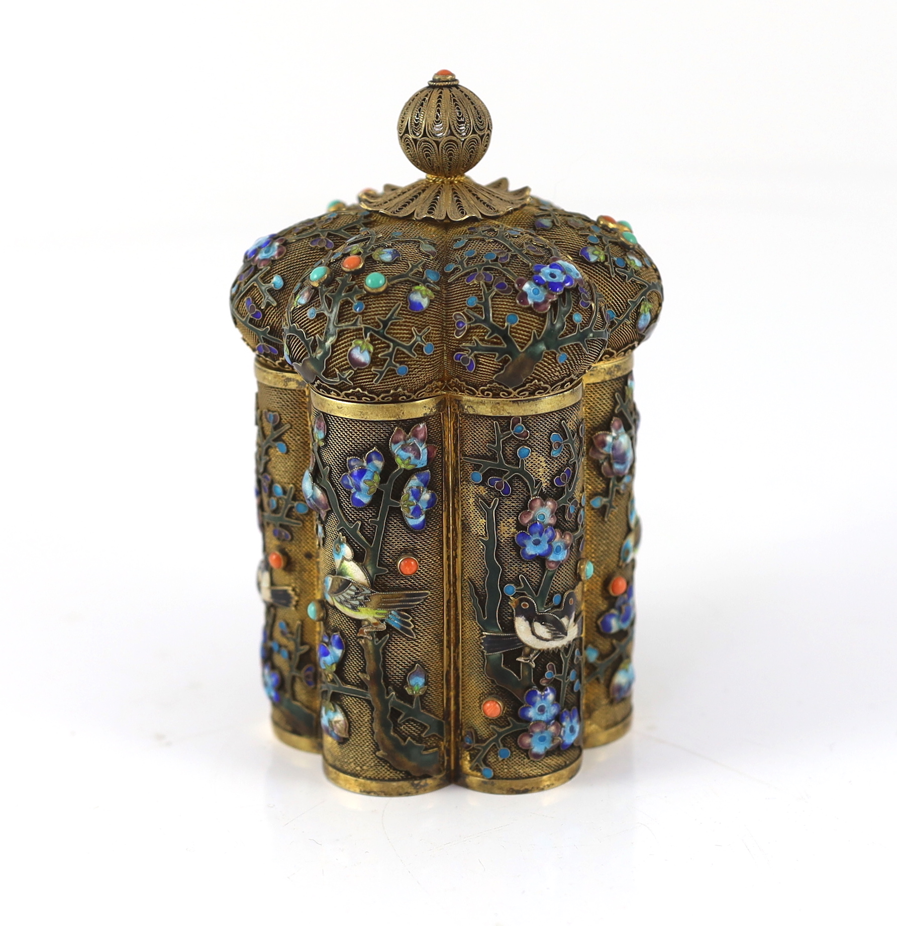 A Chinese silver gilt and enamel jar and cover, mid 20th century